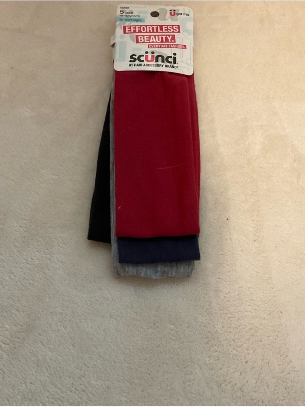 scunci Hairbands 5-Pack in Red, Black, Navy, Gray